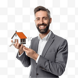 房子贷款贷款图片_微笑的房地产经纪人拿着房子的缩