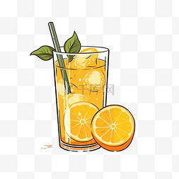 飲水图片_一杯带有柠檬插图的果汁，风格简