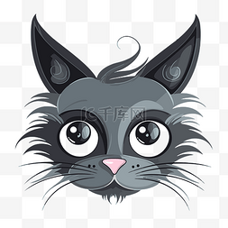 可爱猫脸图片_猫胡须剪贴画卡通灰色猫头大眼睛