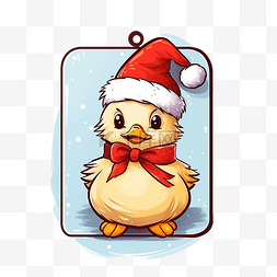 动物装饰品图片_圣诞快乐可爱的鸭子绘图标签卡与