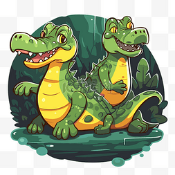 鱷魚图片_卡通两只鳄鱼坐在丛林中 向量