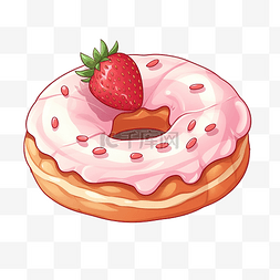 甜甜圈顶草莓奶油插画
