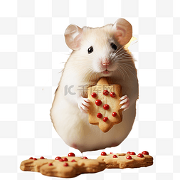 桌上有圣诞树装饰的可食用老鼠饼