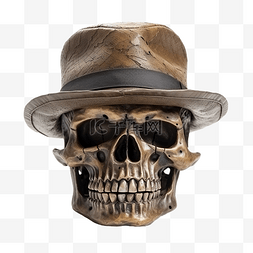 复古的帽子图片_戴着帽子和雪茄的头骨的前视图