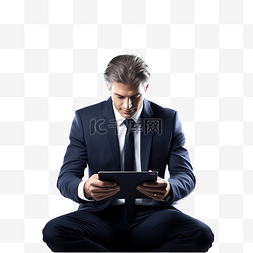 星座运势素材图片_男人在平板电脑上看星座运势