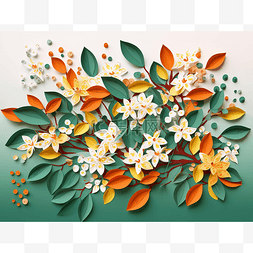 橙色的 3d 设计抽象纸艺术形象