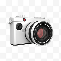 相机白色图片_带镜头和按钮卡通最小风格 3D 渲