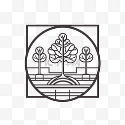 圆形树木的方形会徽装饰艺术风格
