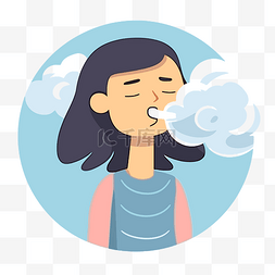 呼吸图片_呼吸剪贴画卡通亚洲女孩在云和空