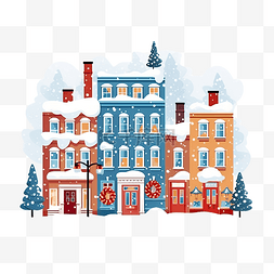 雪景建筑画图片_建筑被雪覆盖圣诞降雪在城市剪贴
