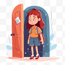 女孩在门口图片_坦白剪贴画卡通女孩站在学校门口
