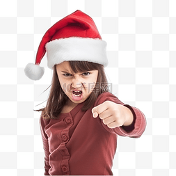 小坏人图片_戴着圣诞帽的愤怒小女孩孤立地站
