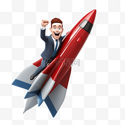 火箭背景图片_3d 商人角色乘坐火箭飞行