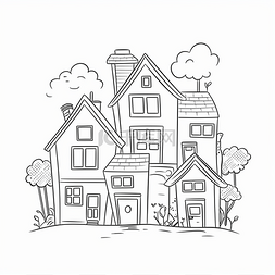 卡通房子绘图涂鸦简单着色页