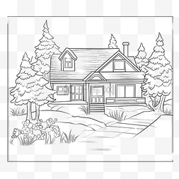手绘古风景图片_线条艺术手绘草图风格的房屋景观