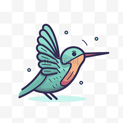 蜂鸟采蜜图片_彩色卡通蜂鸟嘴里含着水飞行，蓝