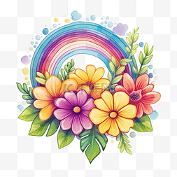 天气贴纸图片_贴纸可爱彩虹与鲜花