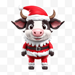 牛牛游戏人物图片_穿着圣诞服装的可爱牛 穿着圣诞