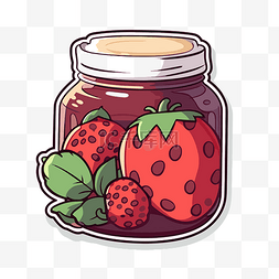 草莓果酱罐贴纸矢量图插图剪贴画