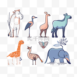 动物水彩简单图片_白色背景上绘制的各种动物 向量