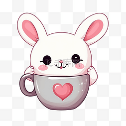 杯子里的咖啡图片_可爱的快乐微笑小白兔在咖啡杯里