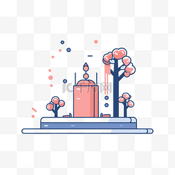 简单的树图片_公园里的喷泉和树的卡通插图 向