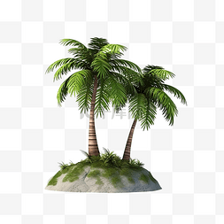 椰子树隔离迷你岛概念 3D 渲染图