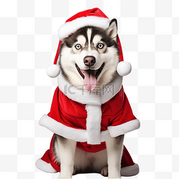 圣诞雪橇犬图片_有趣的西伯利亚哈士奇狗穿着圣诞