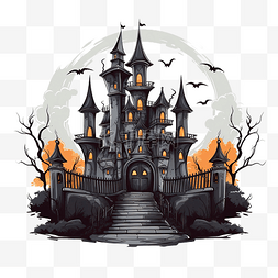 月亮上的城堡图片_万圣节概念插图上有闹鬼的弗洛雷