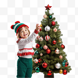 圣诞礼物玩具图片_用玩具和小玩意装饰圣诞树的小女