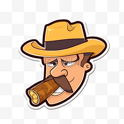 卡通牛仔男人的脸与雪茄 向量
