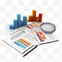 经济图表图片_报告图表财务的 3d 插图