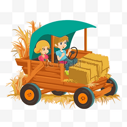 剪贴画草图片_hayride剪贴画卡通农民和孩子驾驶