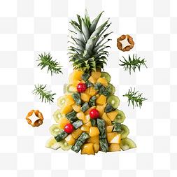 一盘菜西餐图片_石板上用菠萝和猕猴桃制成的圣诞