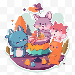 生日快乐与蛋糕图片_可爱的动物贴纸和生日蛋糕剪贴画