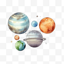 植物世界背景图片_地球水彩水彩插图与太阳系行星