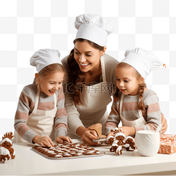 母亲和小孩在厨房制作圣诞饼干
