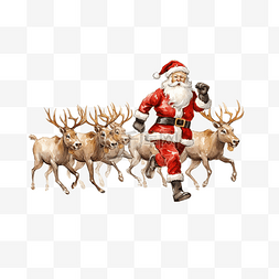 圣诞老人与雪橇图片_圣诞老人与驯鹿完成比赛