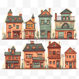 房屋剪贴画各种卡通风格的建筑物