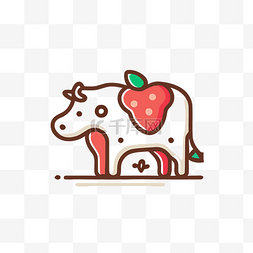 草莓酱中的牛，白色背景上有水果