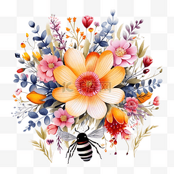 七彩花卉与蜜蜂