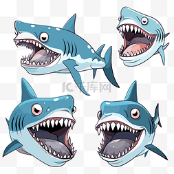 鲨鱼嘴图片_下巴剪贴画 一组张开嘴的卡通鲨