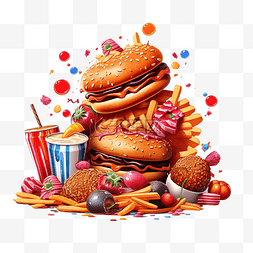 汉堡薯条卡通图片_ai生成垃圾食品卡通png