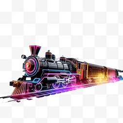 蒸汽机车与霓虹灯烟雾 ai 产生