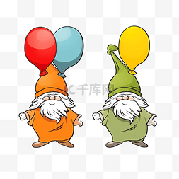 大红色气球图片_绿色和黄色的侏儒拿着红色和橙色