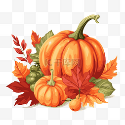 秋天的剪贴画矢量图片_秋天的叶子和南瓜
