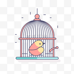鸟笼里的鸟图片_可爱的鸟在笼子里图标 向量