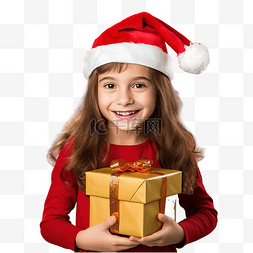 一个戴着圣诞帽拿着一堆礼物的女