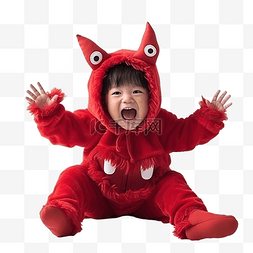 快乐可爱的小孩庆祝万圣节穿着红