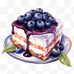 水彩蓝莓芝士蛋糕颜料甜点